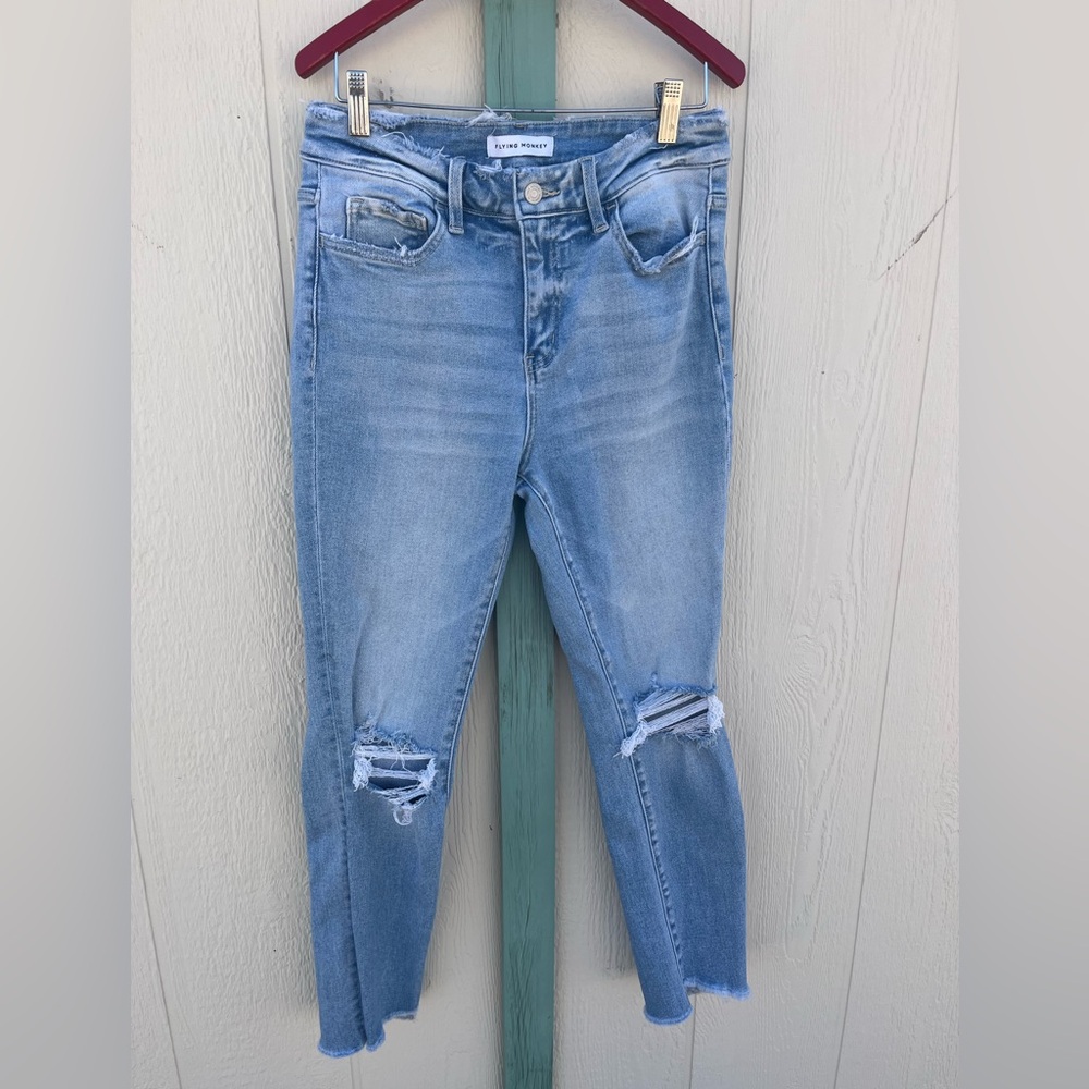 Flying Monkey Call You Out High Rise Ankle Light Wash Distressed Skinny Jeans 29